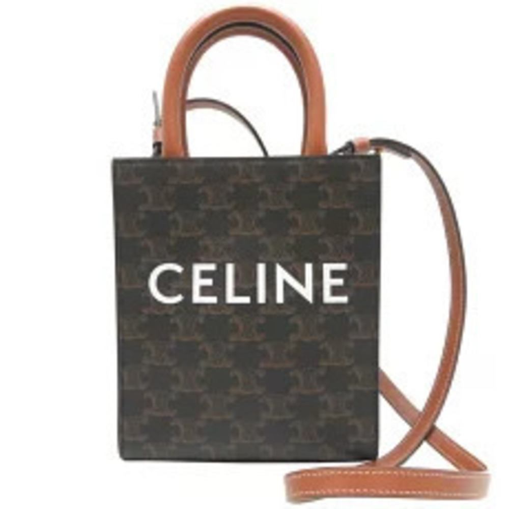 Celine Vertical Cabas Tote Bag Canvas Triomphe Brown